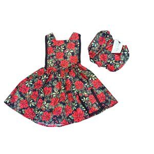 NWT Girls Christmas Poinsettia Print Dress & Bloomers Set 7/8